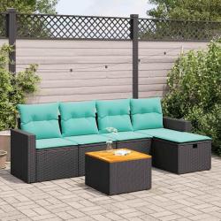 Salon de jardin 6 pcs avec coussins noir r&eacute;sine tress&eacute;e