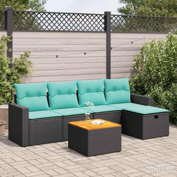 Salon de jardin 6 pcs avec coussins noir r�sine tress�e