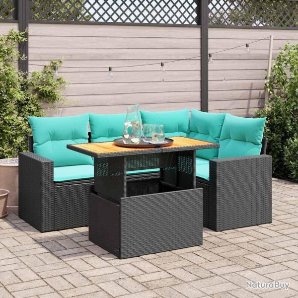 Salon de jardin 5 pcs avec coussins noir r�sine tress�e