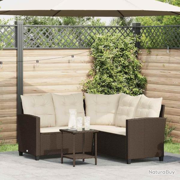 Canap� de jardin en L avec table et coussins marron r�sine tress�e