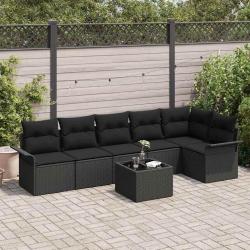 Ensemble de canap&eacute; de jardin avec coussin 7 pcs Noir Poly rotin
