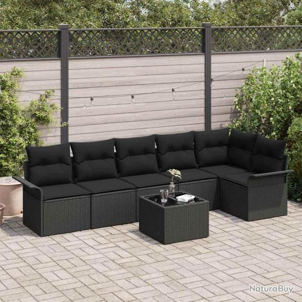 Ensemble de canap� de jardin avec coussin 7 pcs Noir Poly rotin
