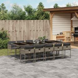 Ensemble &agrave; manger de jardin 11pcs avec coussins gris poly rotin