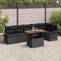 Ensemble de canap&eacute; de jardin 7 pcs Noir Poly rotin