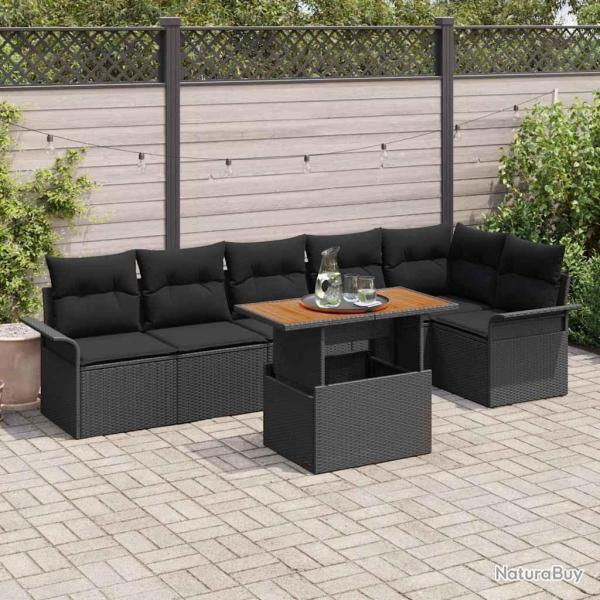 Ensemble de canap� de jardin 7 pcs Noir Poly rotin