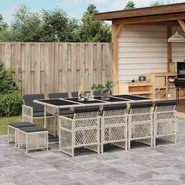 Ensemble � manger de jardin et coussins 13 pcs gris clair rotin