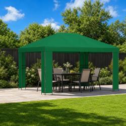 Pavillon 4 &times; 3 m Vert Polyester et Acier 190 gsm
