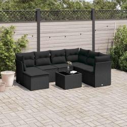 Salon de jardin 8 pcs avec coussins noir r&eacute;sine tress&eacute;e