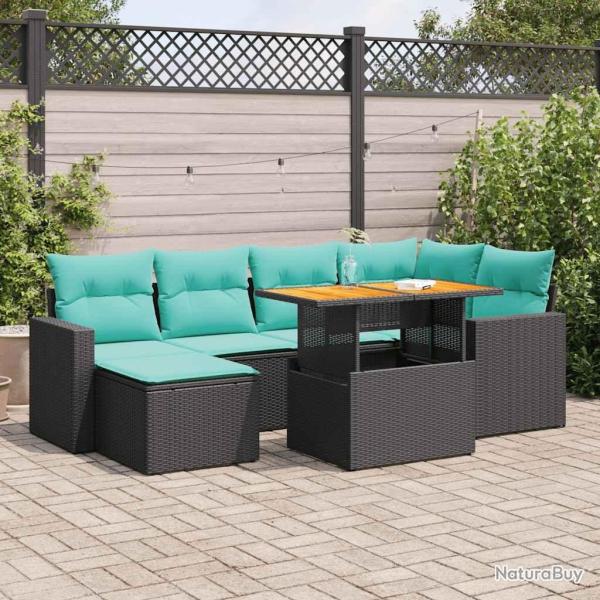 Salon de jardin 7 pcs avec coussins noir r�sine tress�e