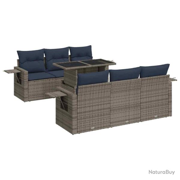 Salon de jardin avec coussins 7 pcs gris r�sine tress�e acacia