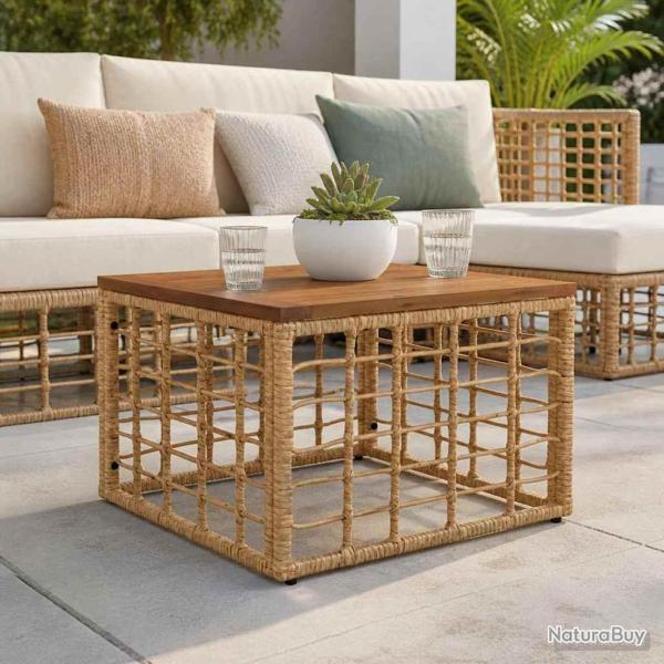 Table de Jardin Naturel 55 x 55 x 37 cm Rattan PE et Verre