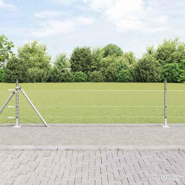 Cl�ture hexagonale avec base en b�ton 10 x 0,5 m Argent� Maille