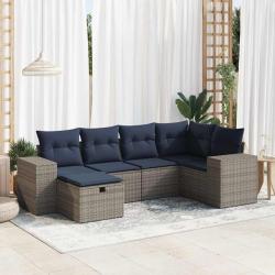 Salon de jardin 6 pcs avec coussins gris r&eacute;sine tress&eacute;e