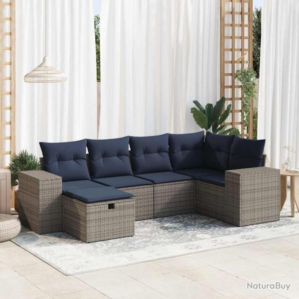 Salon de jardin 6 pcs avec coussins gris r�sine tress�e