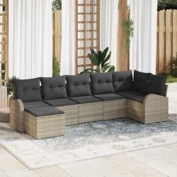 Ensemble de Canap&eacute;s avec coussin 7 pcs Gris clair polyrotin