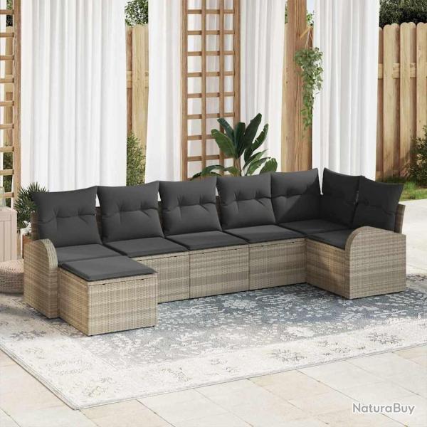 Ensemble de Canap�s avec coussin 7 pcs Gris clair polyrotin