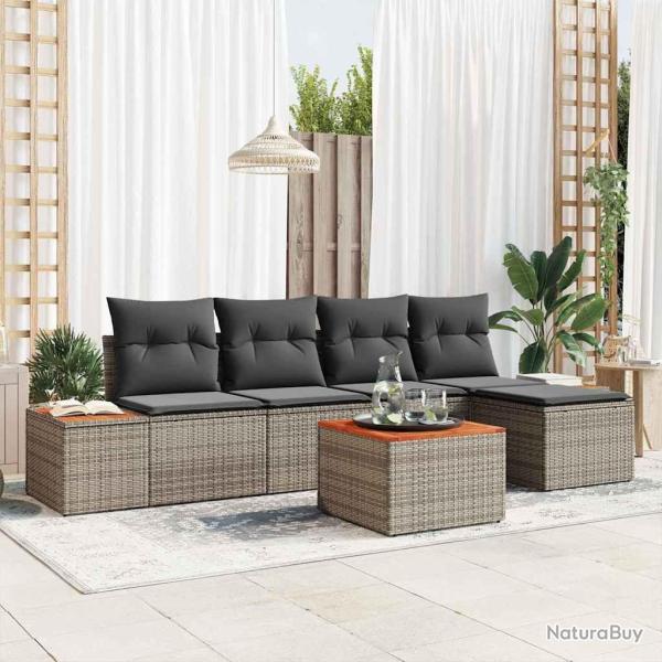 Ensemble de canap� de jardin avec coussin 6 pcs Gris Polyrotin