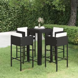 Ensemble de bar de jardin 5 pcs et coussins R&eacute;sine tress&eacute;e Noir