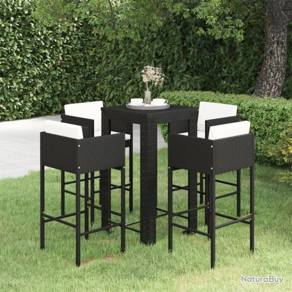 Ensemble de bar de jardin 5 pcs et coussins R�sine tress�e Noir