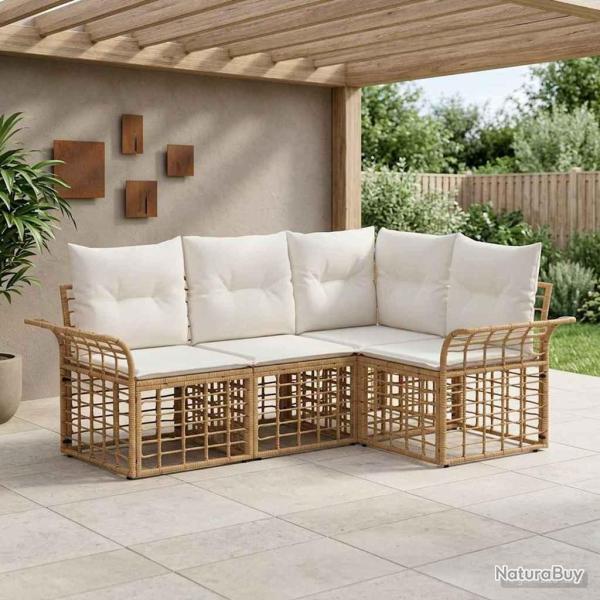 Ensemble de canap�s d'ext�rieur 4 pcs Blanc Naturel et Cr�me