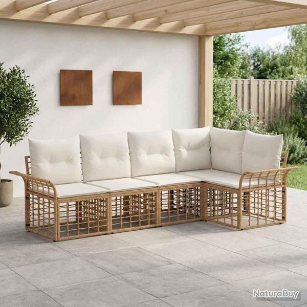 Ensemble de canap�s d'ext�rieur 5 pcs Blanc Naturel et Cr�me