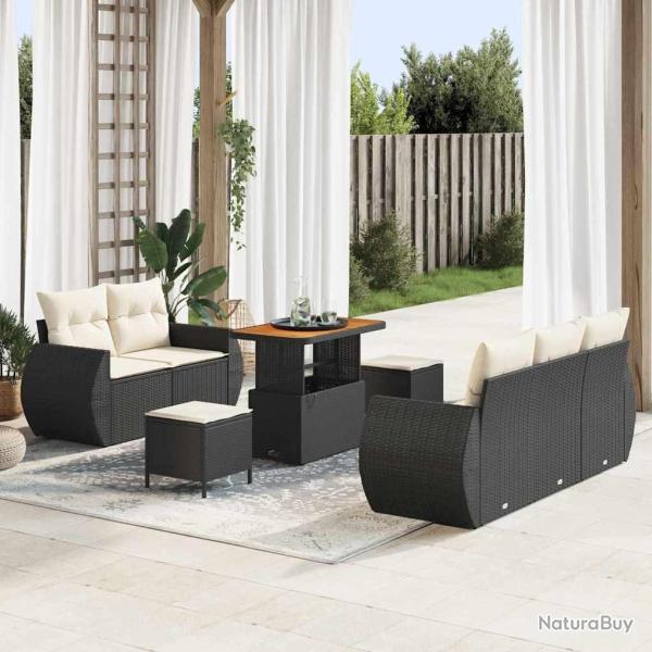 Ensemble de canap� de jardin 8 pcs Noir et Cr�me polyrotin