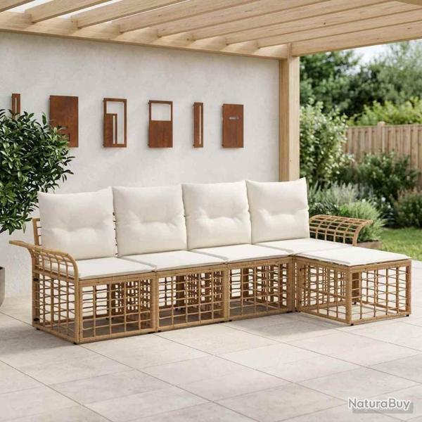 Ensemble de canap�s d'ext�rieur 5 pcs Blanc Naturel et Cr�me