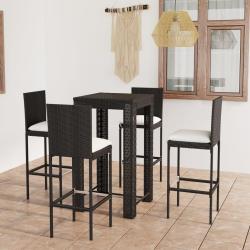 Ensemble de bar d'ext&eacute;rieur 5 pcs coussins R&eacute;sine tress&eacute;e Noir