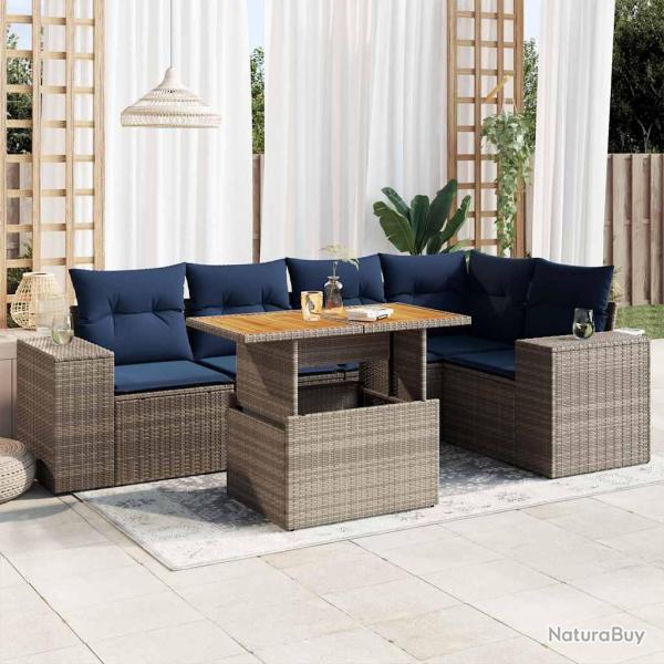 Salon de jardin 6 pcs avec coussins gris r�sine tress�e
