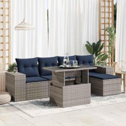 Salon de jardin avec coussins 6 pcs gris r&eacute;sine tress&eacute;e acacia