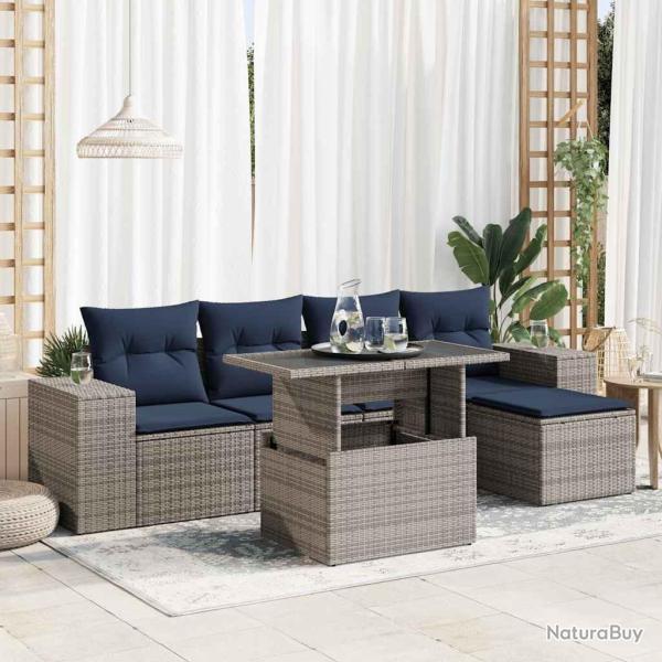 Salon de jardin avec coussins 6 pcs gris r�sine tress�e acacia