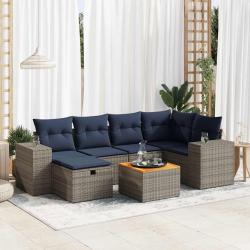 Salon de jardin avec coussins 7 pcs gris r&eacute;sine tress&eacute;e