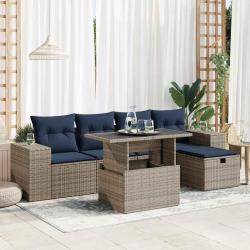 Salon de jardin avec coussins 6pcs marron r&eacute;sine tress&eacute;e acacia