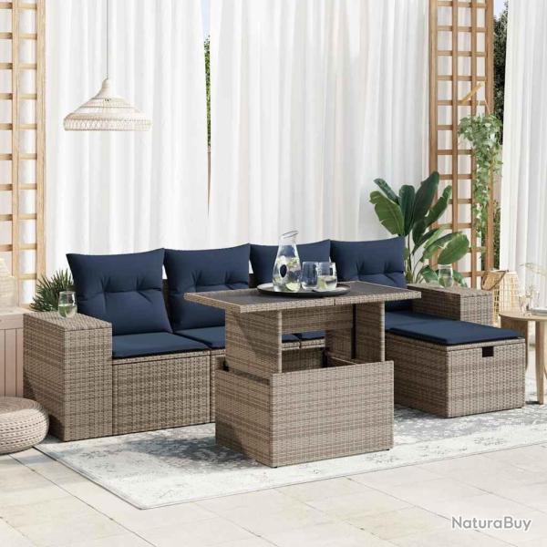 Salon de jardin avec coussins 6pcs marron r�sine tress�e acacia