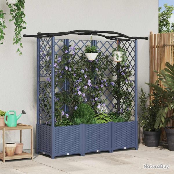 Lit �lev� avec Treillis et Toit Gris 163 x 40 x 138 cm PP