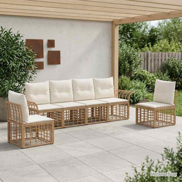 Ensemble de canap�s d'ext�rieur 6 pcs Blanc Naturel et Cr�me
