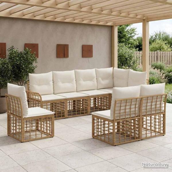 Ensemble de canap�s d'ext�rieur 8 pcs Blanc Naturel et Cr�me