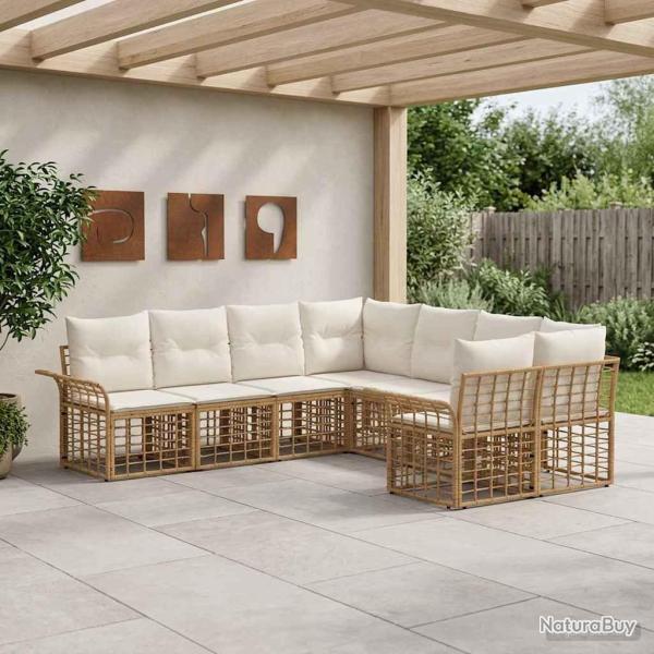 Ensemble de canap�s d'ext�rieur 8 pcs Blanc Naturel et Cr�me