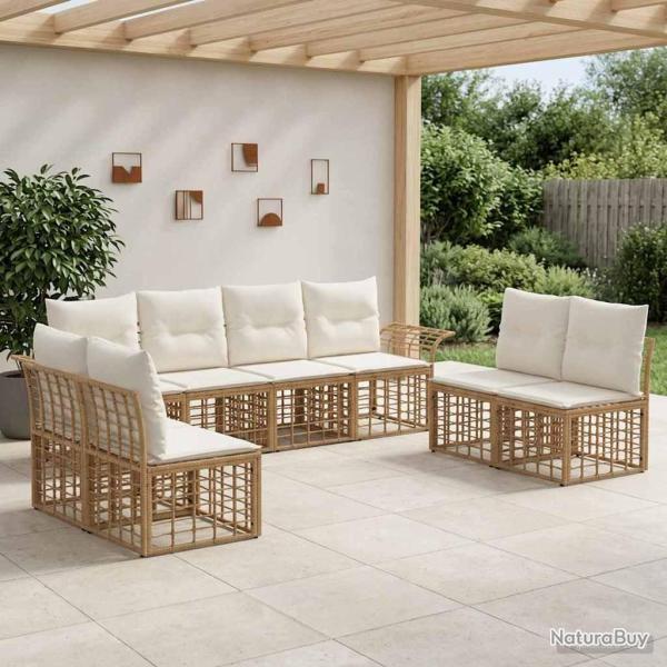Ensemble de canap�s d'ext�rieur 8 pcs Blanc Naturel et Cr�me