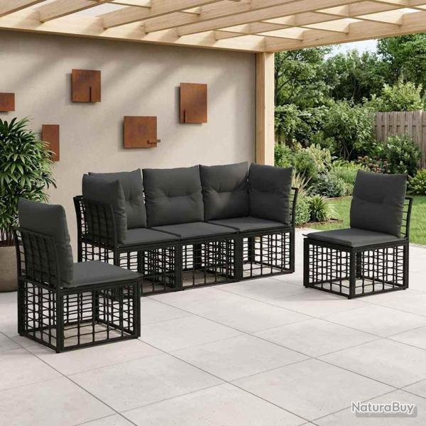 Ensemble de canap�s d'ext�rieur Noir Polyester