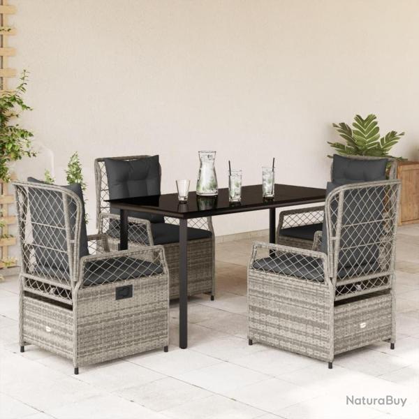 Ensemble � manger de jardin 5 pcs coussins gris r�sine tress�e