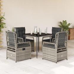 Ensemble &agrave; manger de jardin 5 pcs coussins gris r&eacute;sine tress&eacute;e