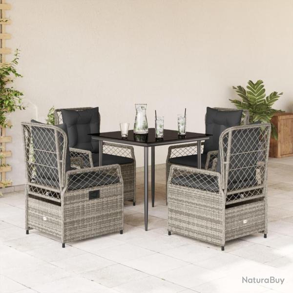 Ensemble � manger de jardin 5 pcs coussins gris r�sine tress�e