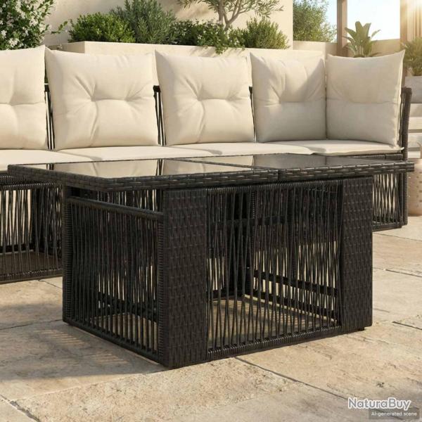 Table de Jardin Noir 100 x 55 x 37 cm Rattan PE et Verre