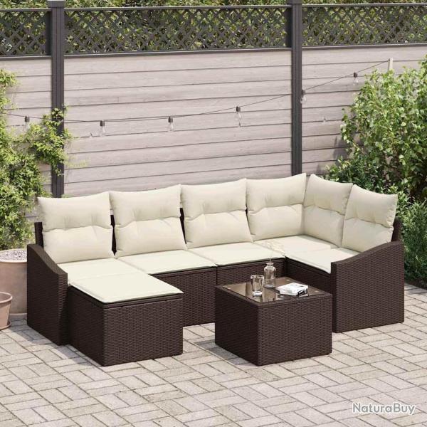 Ensemble de salle � manger pour jardin 7 pcs Marron et Cr�me