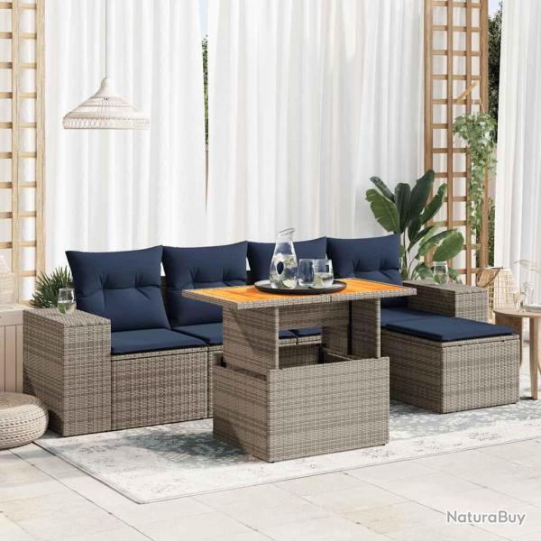 Salon de jardin 6 pcs avec coussins gris r�sine tress�e
