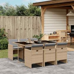 Ensemble &agrave; manger de jardin coussins 7 pcs m&eacute;lange beige rotin