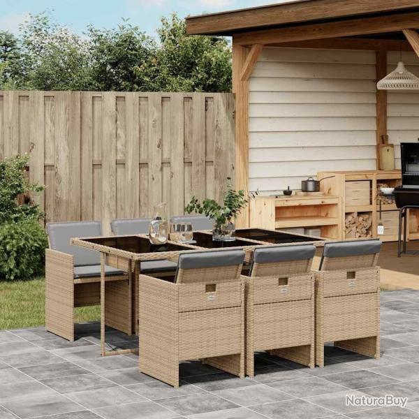 Ensemble � manger de jardin coussins 7 pcs m�lange beige rotin