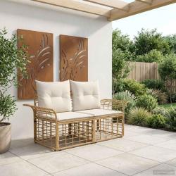 Loveseat d'ext&eacute;rieur 2 pcs Blanc Naturel et Cr&egrave;me polyrotin