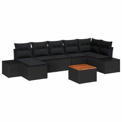 Ensemble de canap&eacute; de jardin avec coussin 8 pcs Noir polyrotin